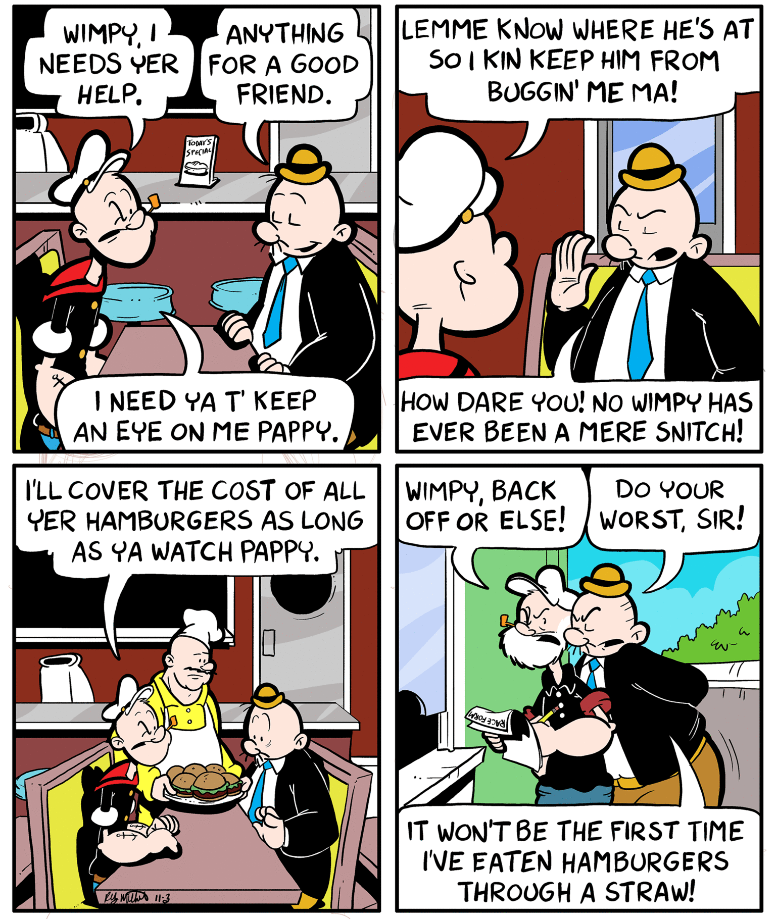 Olive and Popeye 11-05-2022 Popeye convinces Wimpy to keep an eye on Popeye's biological father